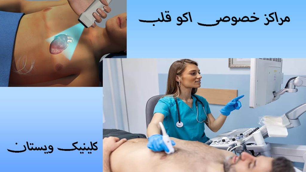 مراکز خصوصی اکو قلب دو تصویر از یک مرکز اکو قلب که در آن پزشک در حال انجام اکو قلب است