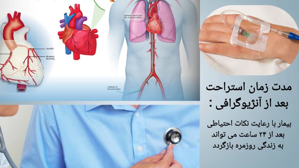 بیمار بعد از آنژیوگرافی، توسط پزشک معاینه می شود پزشک بعد از آنژیوگرافی قلب، بیمار را معاینه می کند.