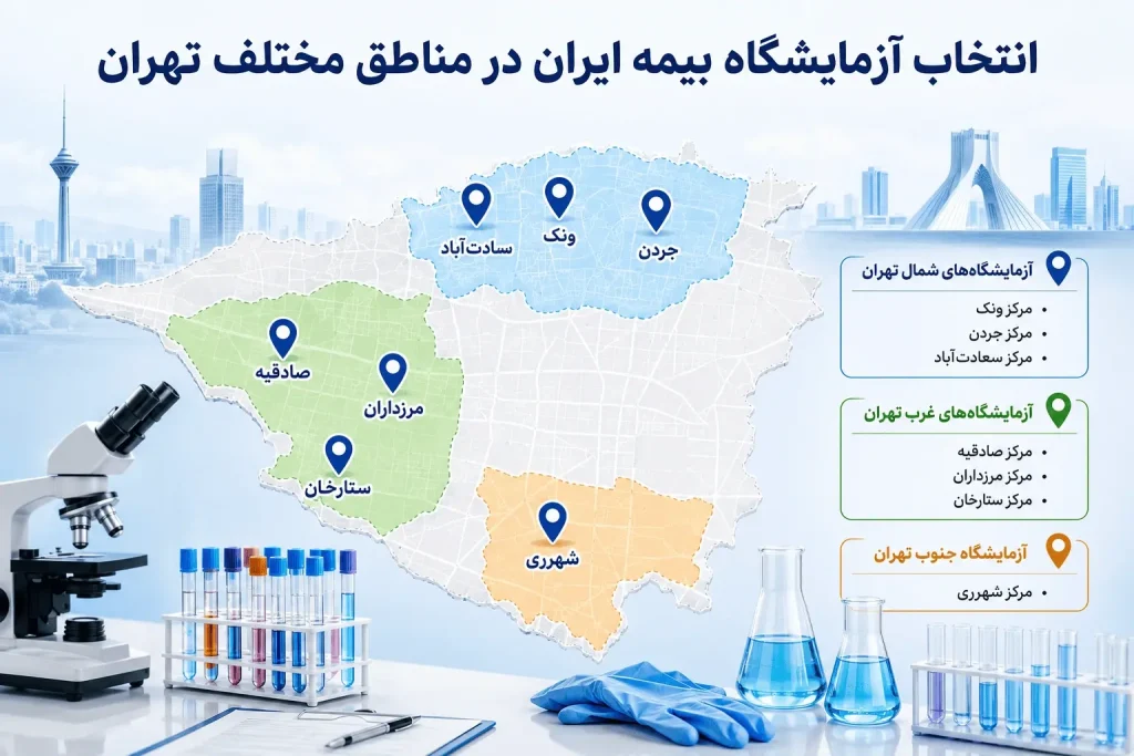 آدرس آزمایشگاه بیمه ایران در تهران آزمایشگاههای طرف قرارداد با بیمه ایران در تهران